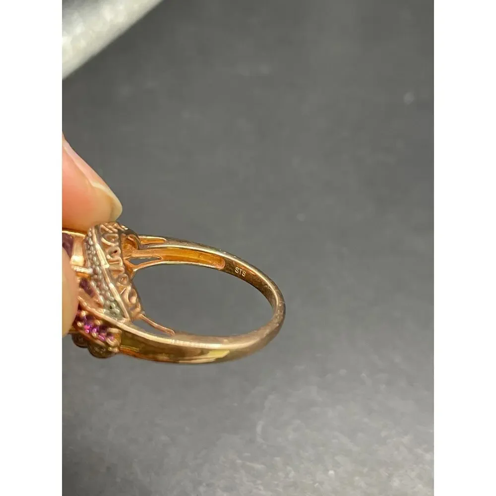 STS 925 Rose Gold Tone Sterling Silver Oval Amethyst Pink Tourmaline Ring Sz 10